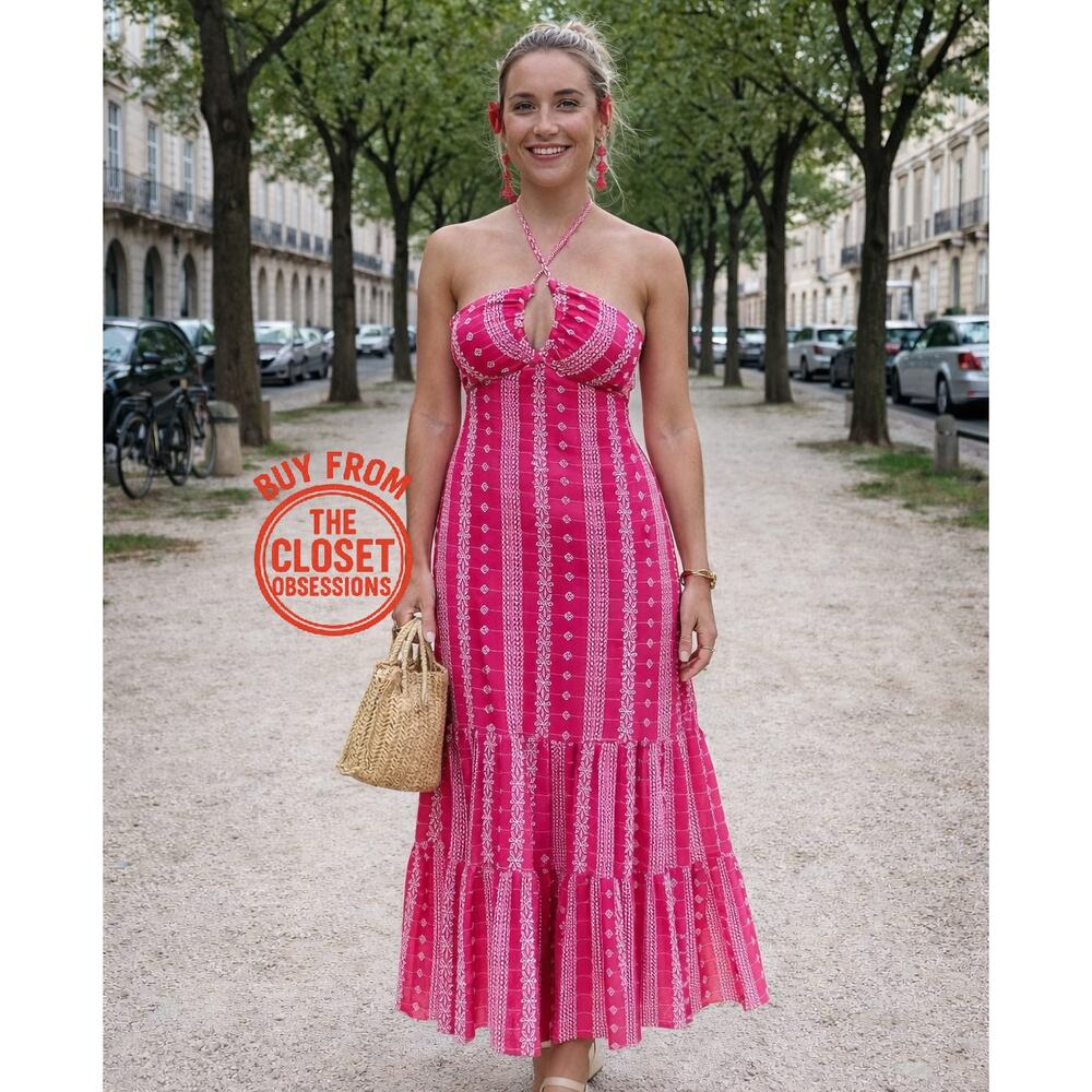 ZARA Pink Open Back Cotton Midi Dress NWT